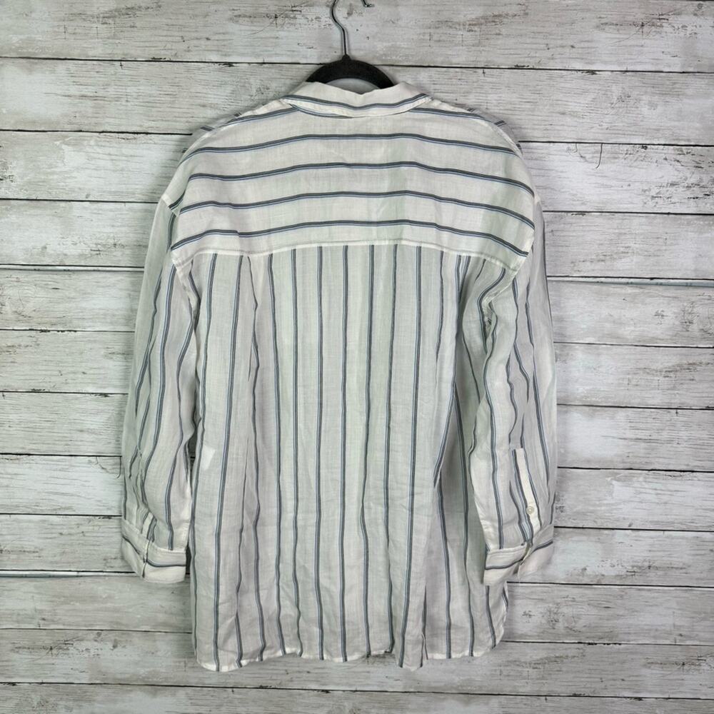 Madewell White Button-Down Shirt with Navy Pinstripes - Picture 5 of 9
